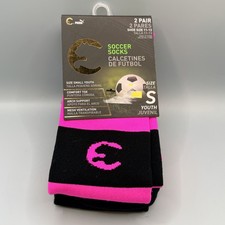 C by Puma Kids Youth Small S Soccer Socks 2 Pair Black Pink Arch Support Mesh