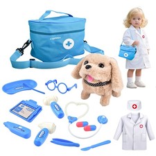WLBES Pet Vet Doctor Kit, Walking Barking Puppy Toy with Doctor Costume, Pretend