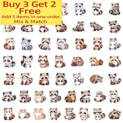 #ad 50pcs Waterproof Stickers Raccoon Animal Luggage Car Phone Laptop Water Bottle $6.95