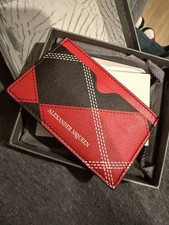 Alexander McQueen Red Black Argyle Card Holder Wallet Logo Stitching