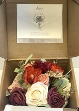 Ling's Moment Autumn Earthy Burgandy Rose Multi Floral Eucalyptus Bridal Bouquet