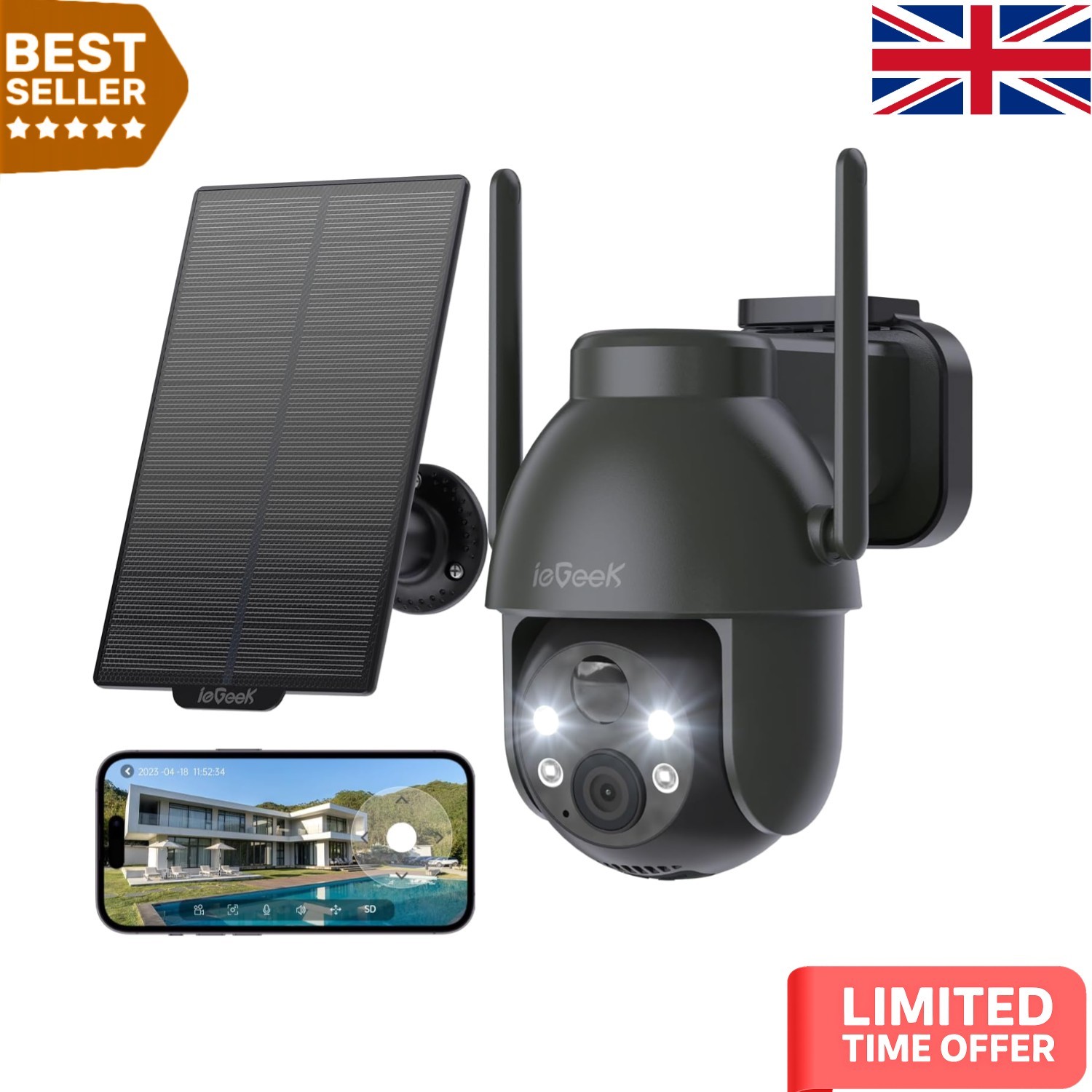 Advanced Solar-Powered Outdoor Security Camera with 360° View & Motion Alerts