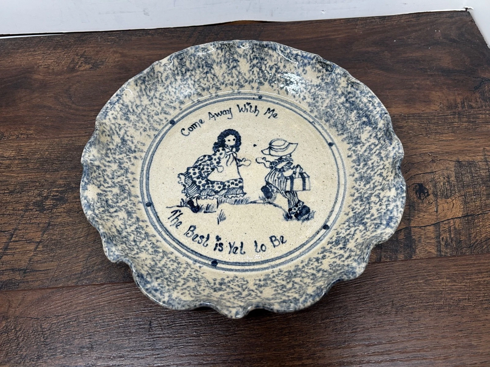 Rowe Pottery Pie Plate Dish 2002 Salt Glaze Pumpkins Cornstalks Squash Fall
