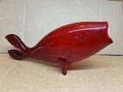 Vintage Blenko glass 971 L Fish vase in Tangerine or Red 16" with crack