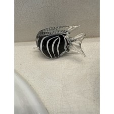 Art Glass Hand Blown Black  White Striped Angel Fish 4x3" VTG