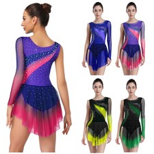 Womens Dress Mesh Dancewear Stage Bodysuit Performances Leotard Irregular Hem