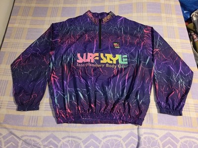 Crazy RARE Vintage SURF STYLE 80s 90s Neon Windbreaker Jacket USA