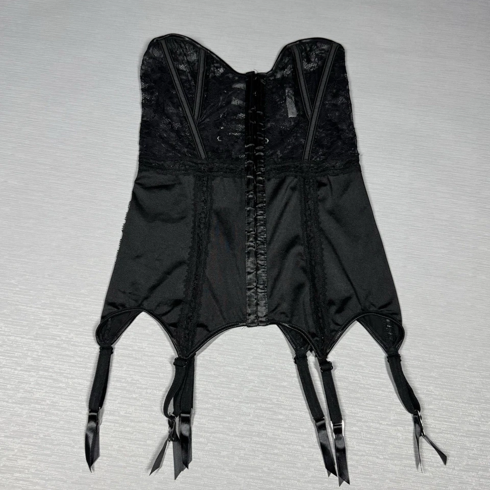 Corsé con cordones Coquette Top para mujer mediano negro lencería de encaje bustier elástico Foto 2 de 4