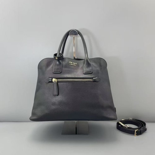 Prada Black Saffiano Leather Tote Bag With Detachable Crossbody Strap AUTH