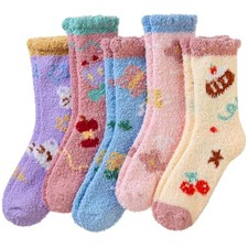Womens Fuzzy Heart Socks Warm Fluffy Cozy Winter Slipper Thick Cake/Flower/Cat