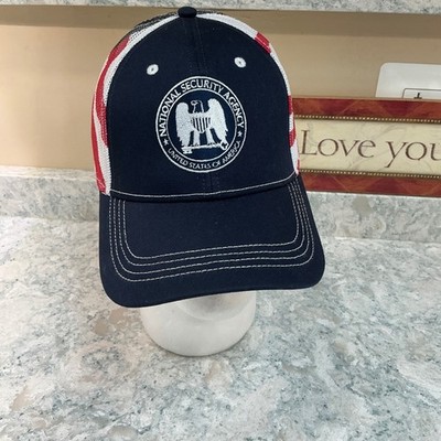 NSA Trucker Hat National Security Agency OSFM Navy Blue American Flag Mesh Cap
