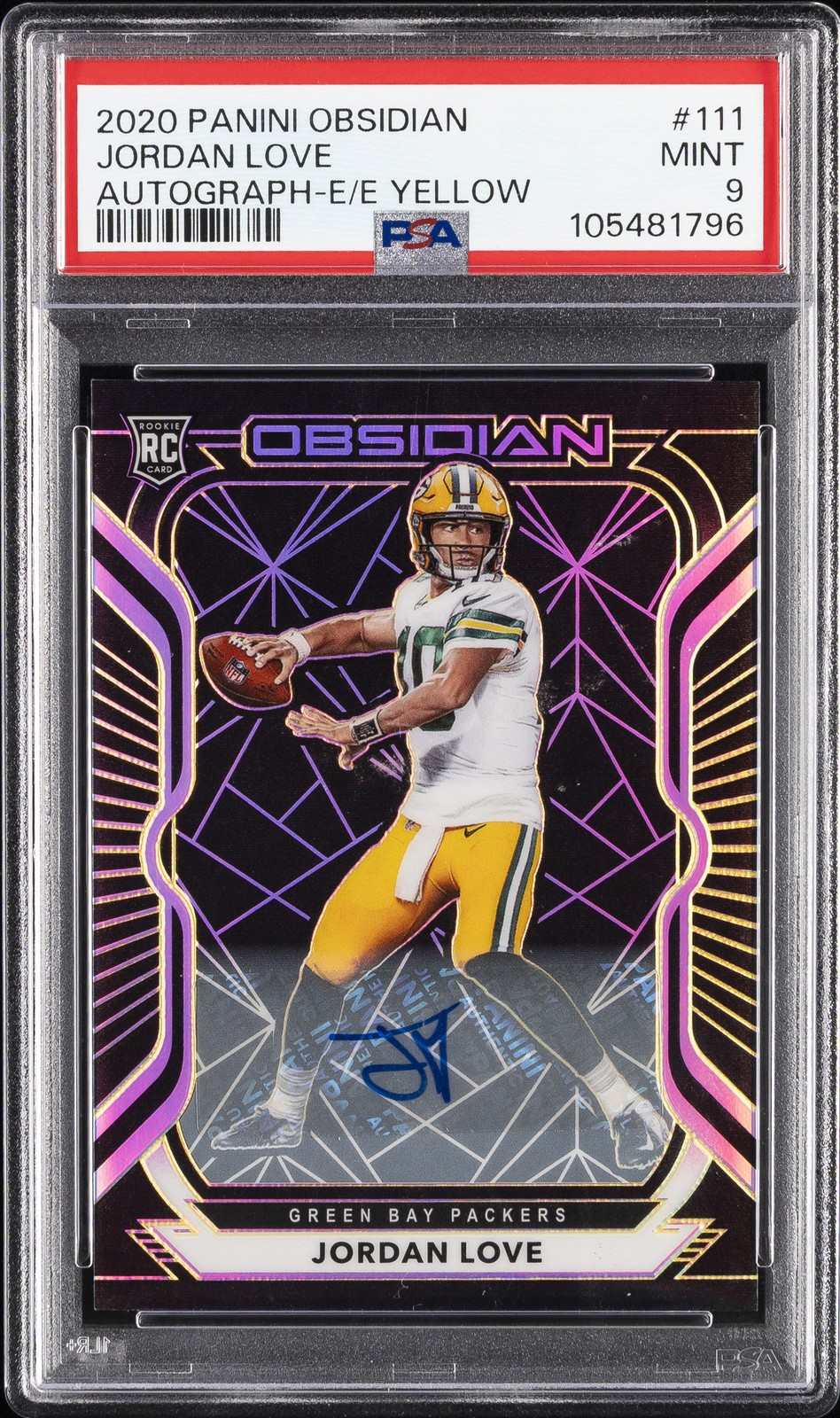 2020 PANINI OBSIDIAN AUTO-EE YELLOW #111 JORDAN LOVE 21/25 PSA 9