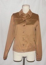 St John Sport Bomber Jacket Button Front Stretch Cotton Lightweight Brown P