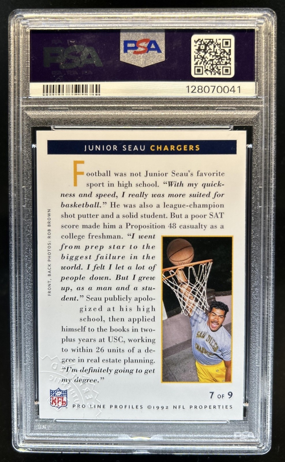 1992 Pro Line Profiles Junior Seau Auto Autograph National Convention PSA AUTH view 2