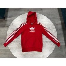 Adidas Originals Youth XL Red Trefoil Hoodie Glitter Logo 3 Stripe Streetwear