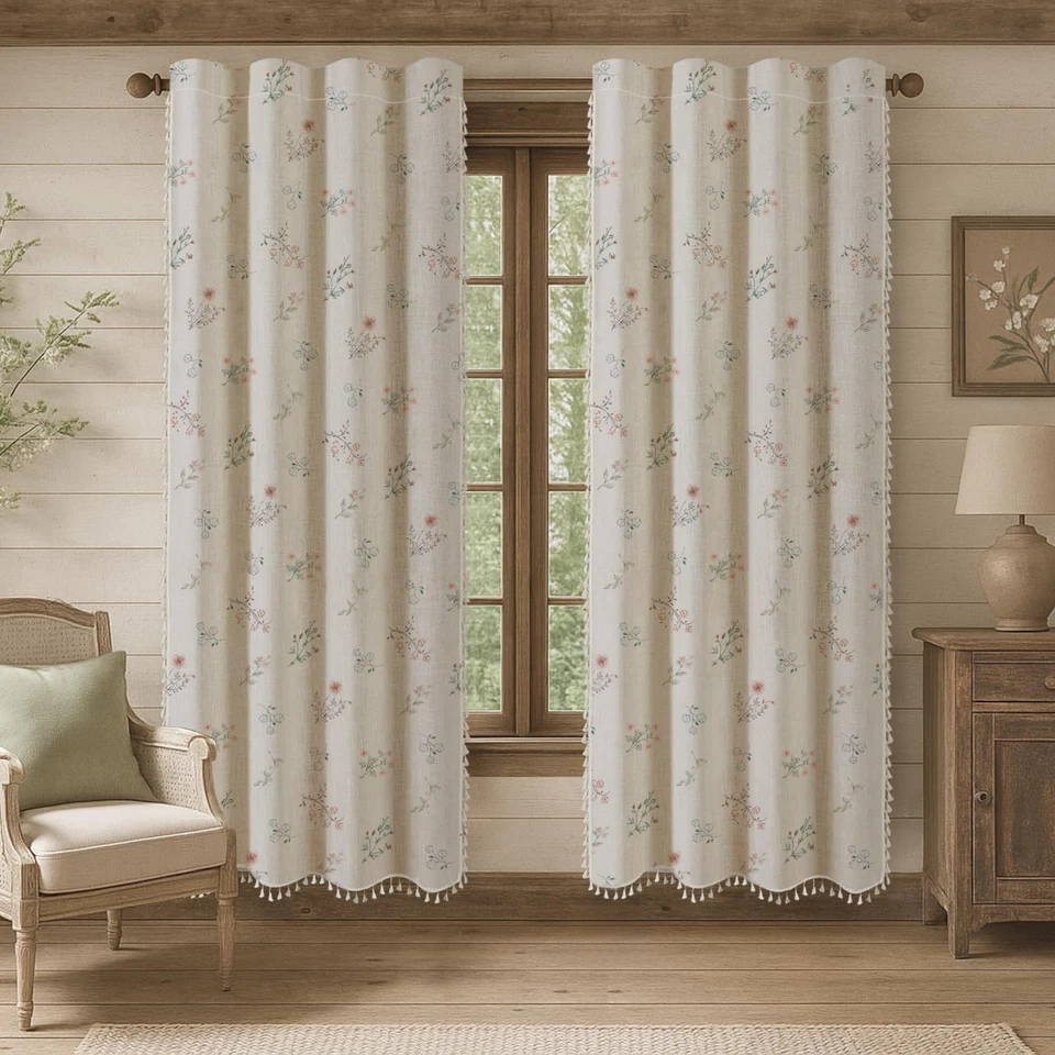 Boho Floral 100% Blackout Curtains 84 Inch Length 2 Panels Set, Linen Texture... - Image 2 of 4