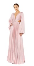 Mac Duggal 26737 Pink Long Sleeve Pleated Charmeuse Cut Out Gown Size 4 498