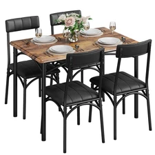 5 Piece Dining Set Kitchen Table and Chairs 4 Upholstered Chairs Metal and Wood