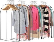 4 Packs 40" Clear Garment Bags for Hanging Clothes, 10" Gusseted transparent