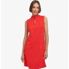 Tommy Hilfiger Shift Mini Dress WMNS 16 Pink Sleeveless Split Neck Jacquard Knit