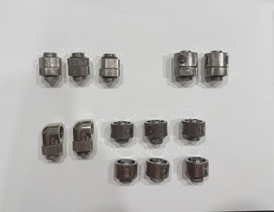 Lot of 13 EKWB Classic G1/4 Fittings 10/16mm Soft Tube Rotary 90 Silver Nickel