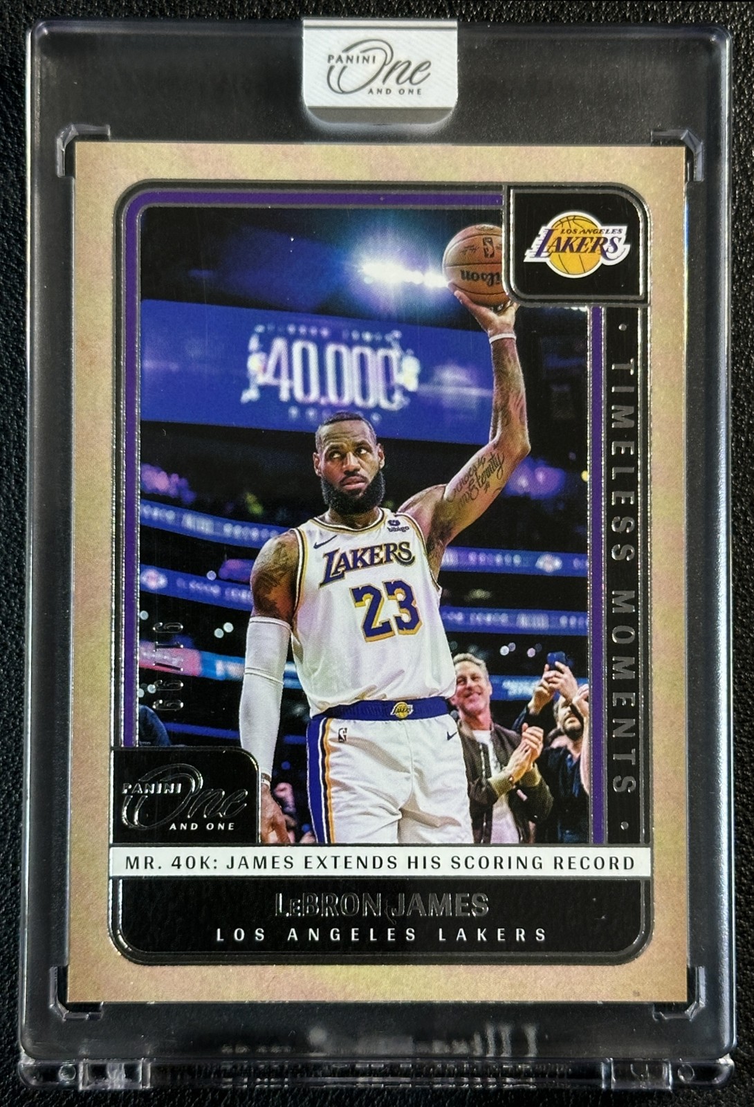 LEBRON JAMES 2024-25 PANINI ONE AND ONE #4 TIMELESS MOMENTS MR. 40K 91/99 LAKERS
