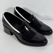 The Office of Angela Scott Miss Juliette Patent Loafer 38 1/2 Black Chunky Heel