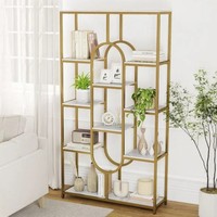 Industrial Etagere Bookcase with Open Storage Shelves and Oval Shape