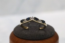 9ct Yellow Gold QVC Sapphire & Diamond Wishbone Ring - Size N¾ - UK Hallmark
