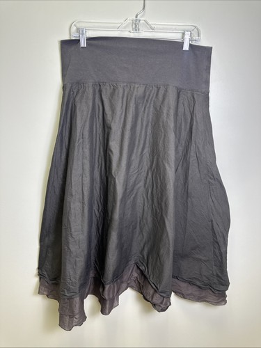 Eileen Fisher A-line Midi Skirt M/L Chocolate Brown Layered Cotton Boho Y2K