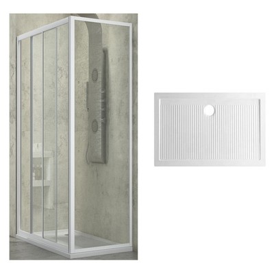 Duschkabine Slide 2-seitig Kristall transparent 120x80 + Porzellanplatte