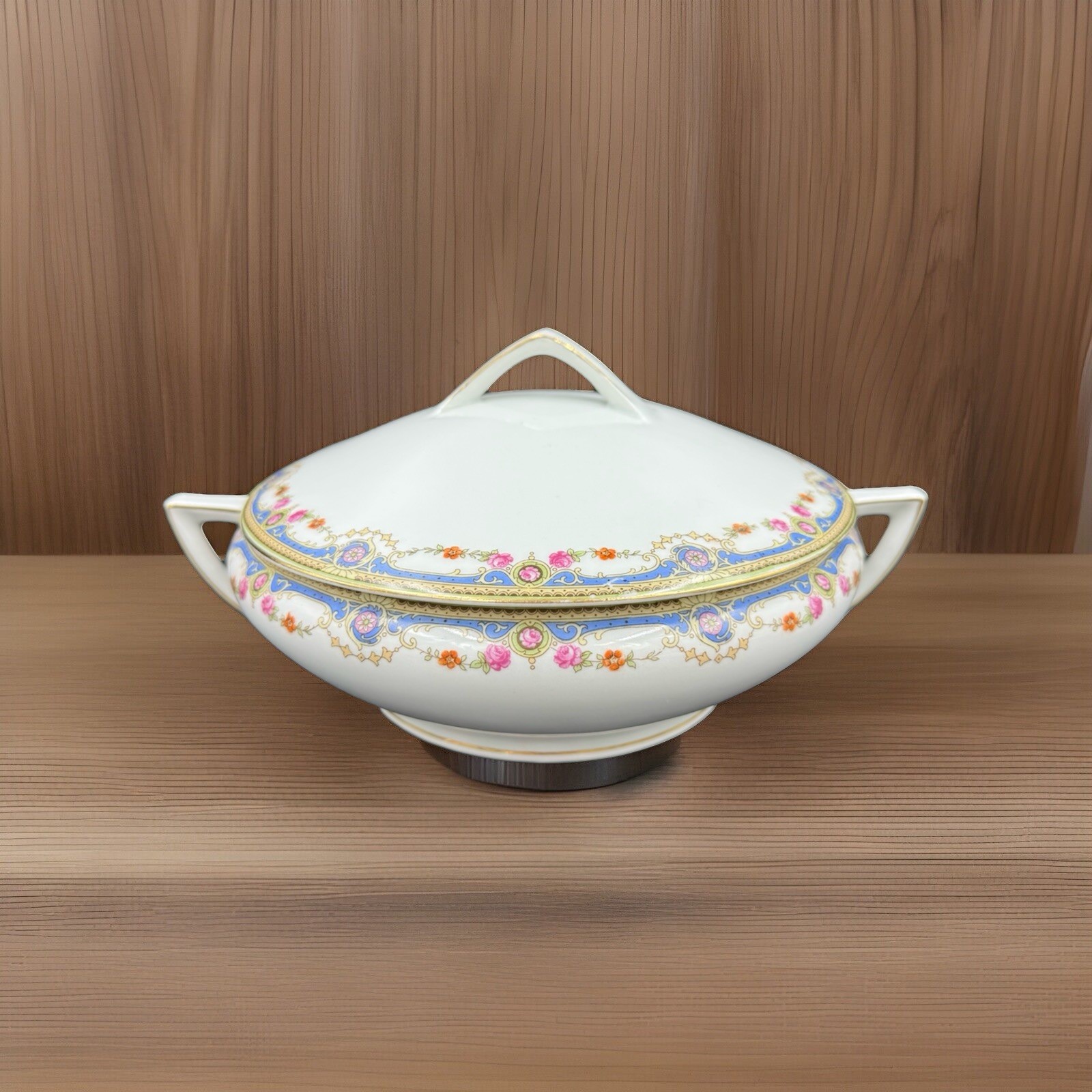 Porcelain Union T PUN31 Floral Swag Round Covered Vegetable Dish 7.5