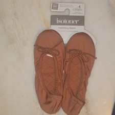 Isotoner Women's Ballet Slippers Brown Memory Foam Bow Slip On Size 5-6