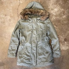 Gap Kids Girls Green Hooded Parka Jacket with Faux Fur Trim - Large 10-11 