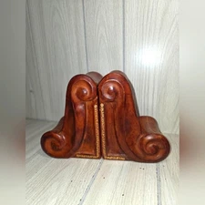 Vtg Genuine Tooled Leather Scroll Bookends Florence Italy MCM Library Office