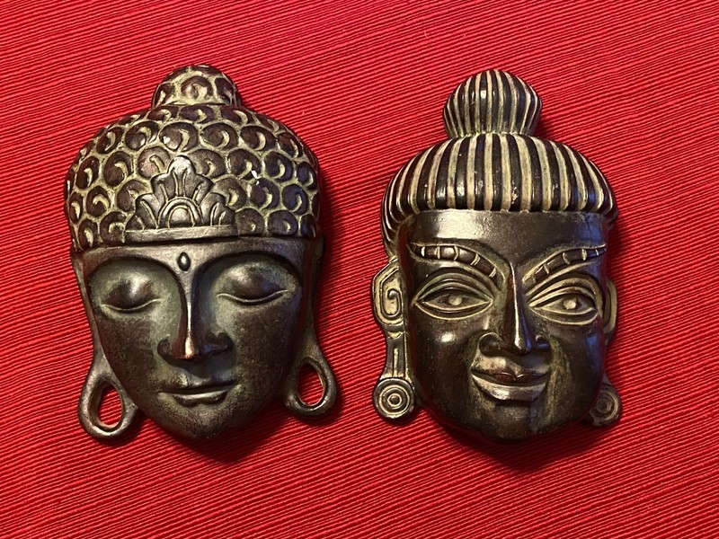 Pair of Asian Buddha Wall Masks Resin 6” Decorative Wall Art
