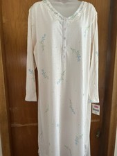 Vintage Amanda Stewart Cotton Nightgown Large NWT Blue Floral Long Sleeve