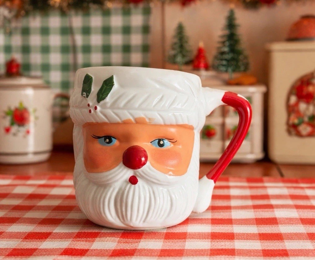 Vintage 60's Santa Claus Face MUG Hand-painted Japan Christmas