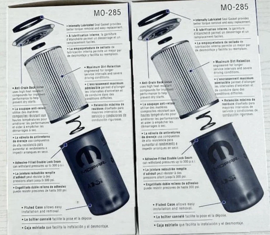 1989-2020 DODGE RAM CUMMINS 5,9 Л 6,7 Л ДИЗЕЛЬНЫЙ ДВИГАТЕЛЬ МАСЛЯНЫЙ ФИЛЬТР 5083285AA ПАРА - Изображение 2 из 3