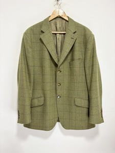 Varsity jacket verte en laine Harris Tweed® et cuir