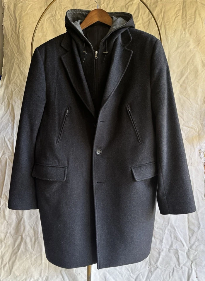 Abrigo de Lana CORNELIANI CC Gris Extraíble Chaleco Forro y Capucha Talla 58 XXL Foto 3 de 4