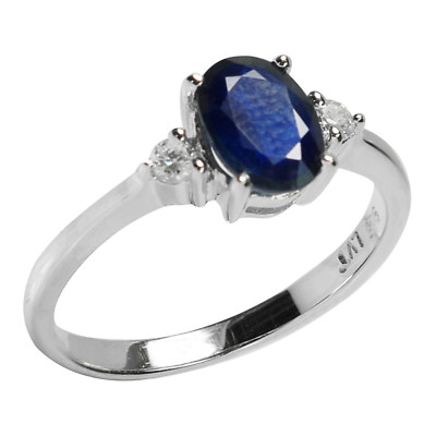De Buman Sterling Silver 1.07ctw Sapphire & Cubic Zirconia Ring