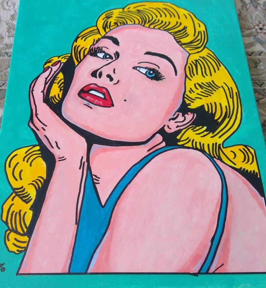 Pintura de anime firmada original de arte pop de Marilyn Monroe #2 estilo póster 18x24 Foto 3 de 4