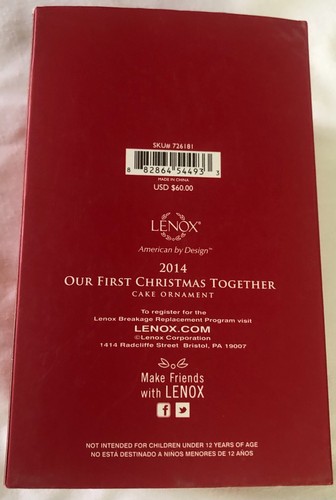 Adorno de pastel de porcelana Lenox ""Nuestra primera Navidad juntos"" NUEVO 2014 EN CAJA - Imagen 2 de 3
