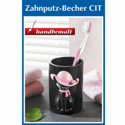 WENKO Zahnputzbecher Cit Schwarz !! Handbemalt