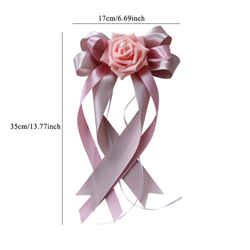 Wedding Car Decoration Flower Ribbon Artificial Rose Flower Door Handle Decor ↕ - Picture 2 of 35