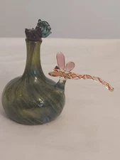 Beautiful 1995 MILON TOWNSEND Signed DRAGONFLY Art Glass PERFUME BOTTLE Vase