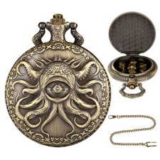 7 Mini Polyhedral DND Metal Dice with Unique Octopus Themed Pocket Watch Case