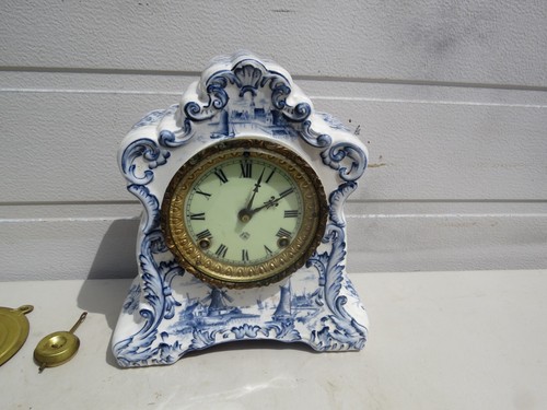 Antique Ansonia Delft Porcelain Clock Pat. 1882 - Picture 2 of 10