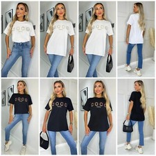 Women's Short Sleeve CoCo Slogan Printed T-Shirts Ladies Oversized Summer Tops
